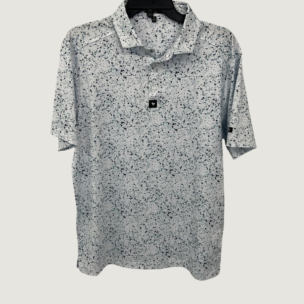 Bad Birdie Polo Shirt Mens M White Pain Splatter 3 Golf Stretch Performance